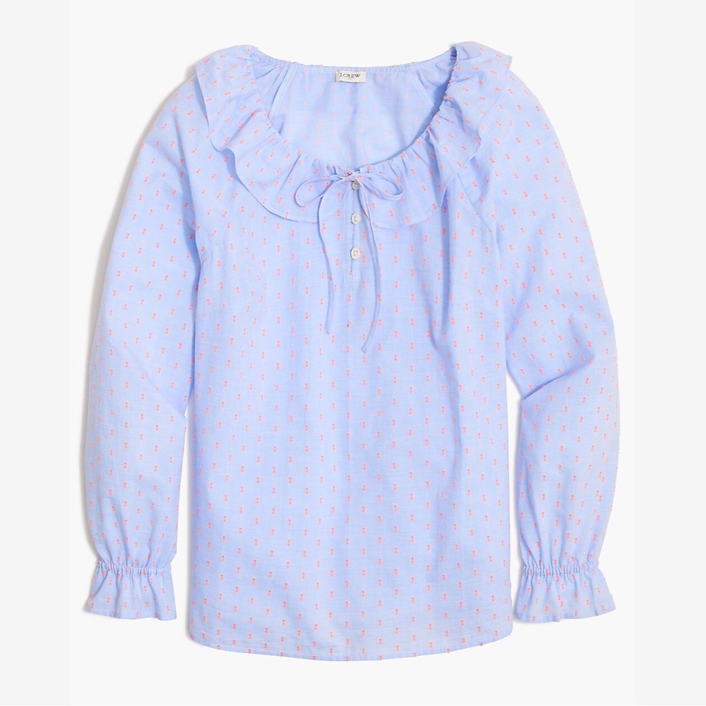LONG-SLEEVE RUFFLE NECK TOP CHAMBRAY BLUE 3X